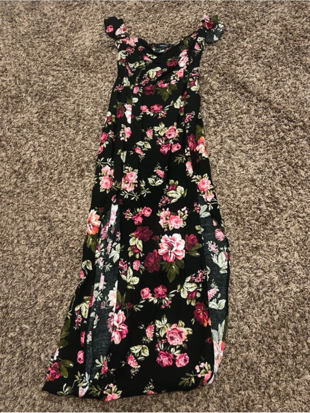 Ambiance Black Floral Maxi Dress with Pink & Green Accents